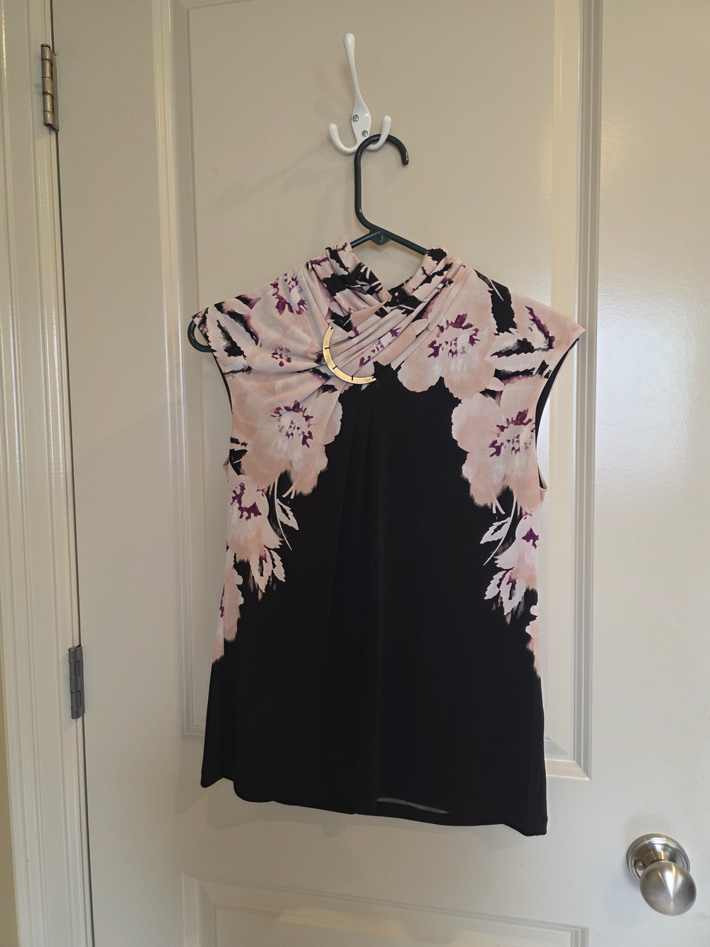 Calvin Klein Black Top with Pink and Purple Floral Print